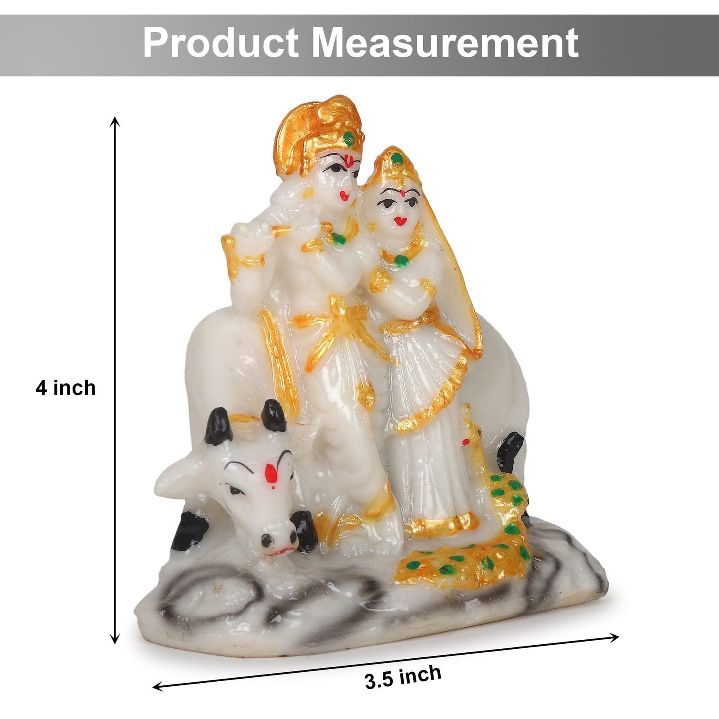 Radha Krishna Murti with Cow - 4inch Cultured dust Marble