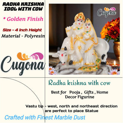 Radha Krishna Murti with Cow - 4inch Cultured dust Marble