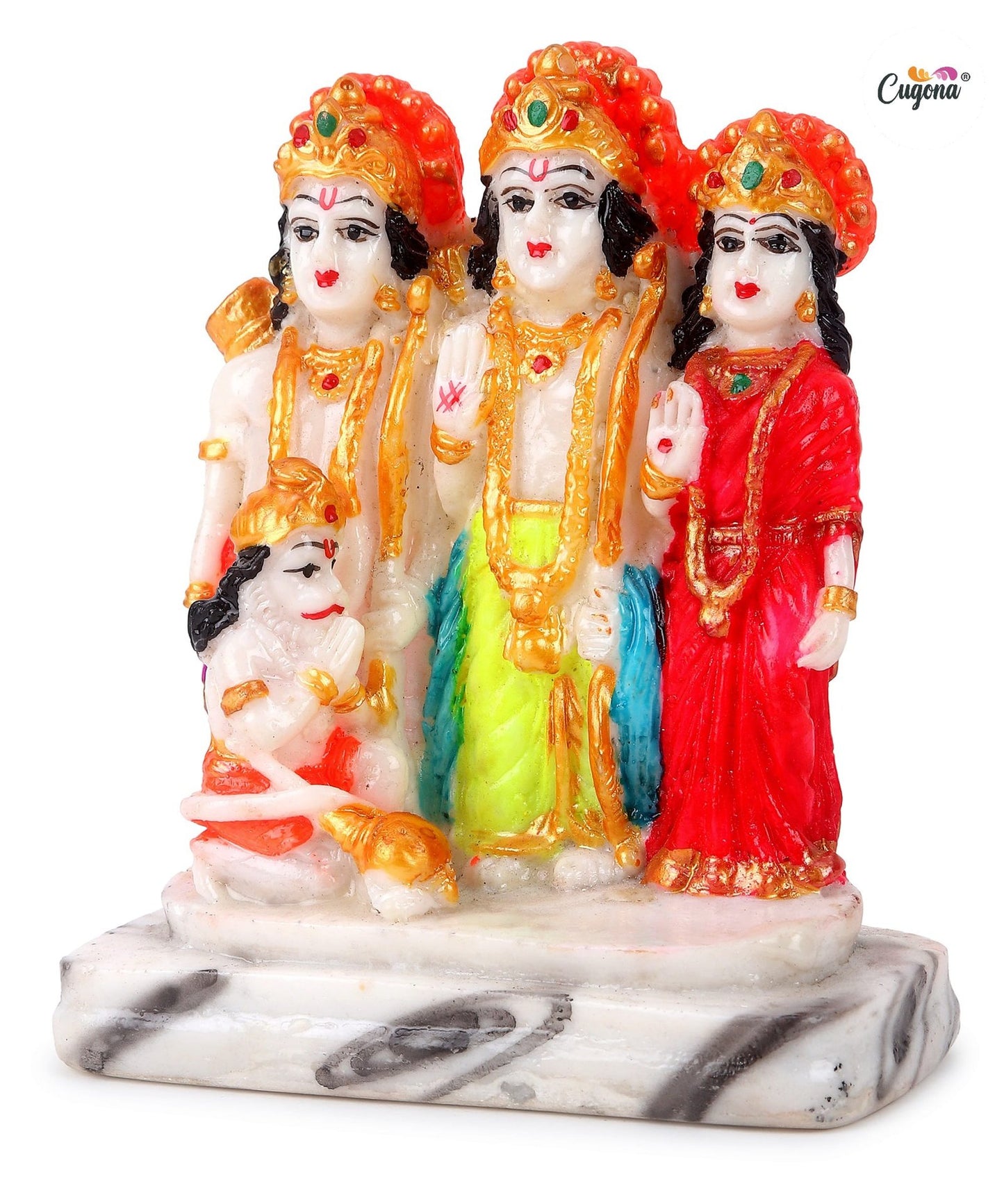 Ram Darbar Murti 4.5 Inch Marble Statue - Lord Ram, Laxman, Sita, Hanuman Idol for Home, Car, Temple, Pooja Room Decor Premium