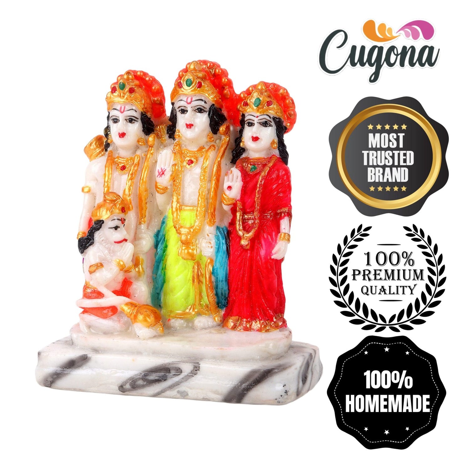 Ram Darbar Murti 4.5 Inch Marble Statue - Lord Ram, Laxman, Sita, Hanuman Idol for Home, Car, Temple, Pooja Room Decor Premium