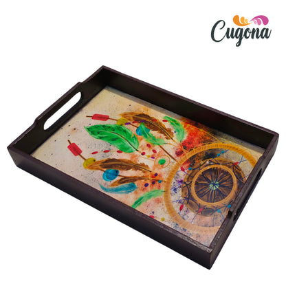 CUGONA® Wooden Serving Tray with Epoxy Resin Coating - 12x8 Inch Rectangular Tray, Glossy Finish, Lightweight & Multipurpose for Serving, Organizing, and Home Decor