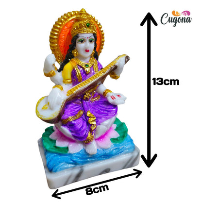 Saraswati Idol 5-inch marble dust Polyresin