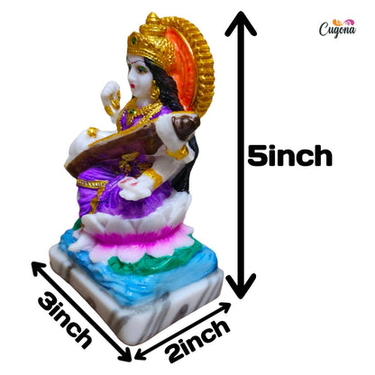 Saraswati Idol 5-inch marble dust Polyresin