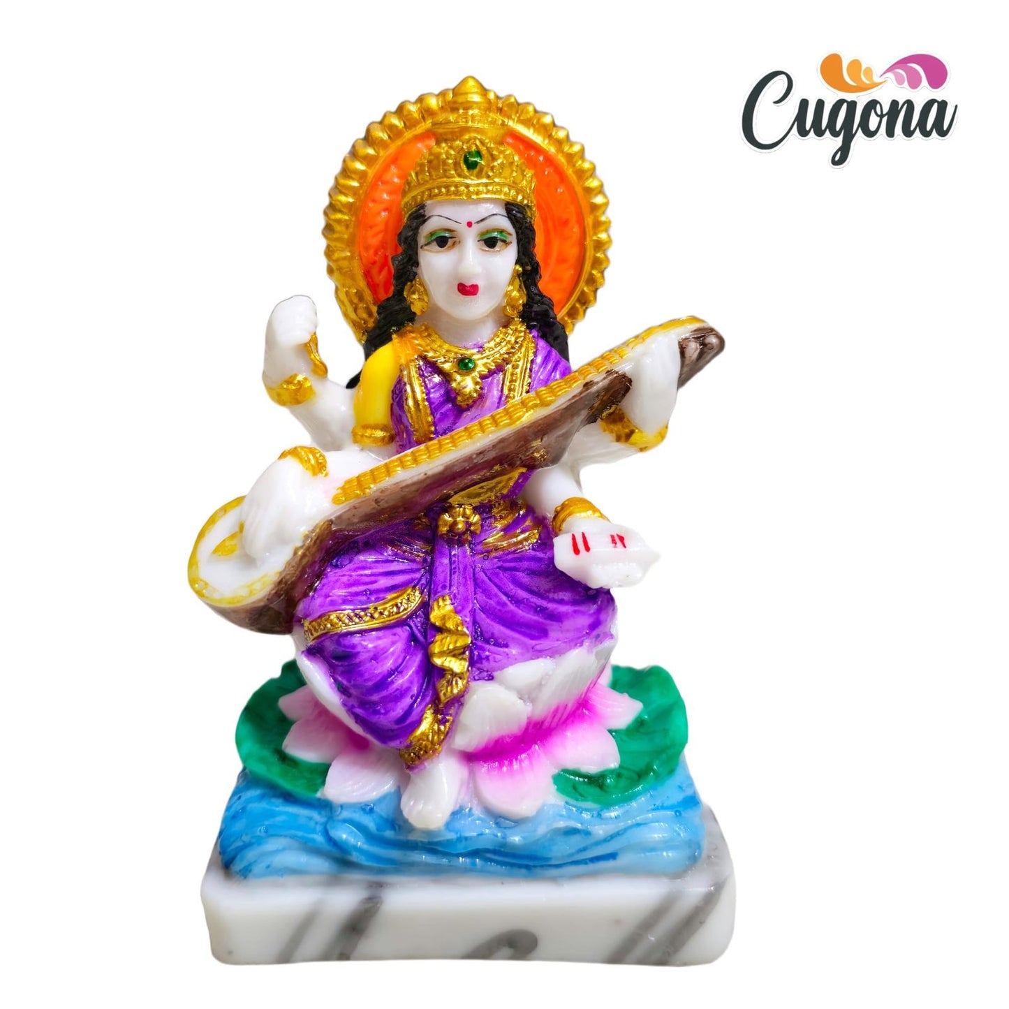 Saraswati Idol 5-inch marble dust Polyresin