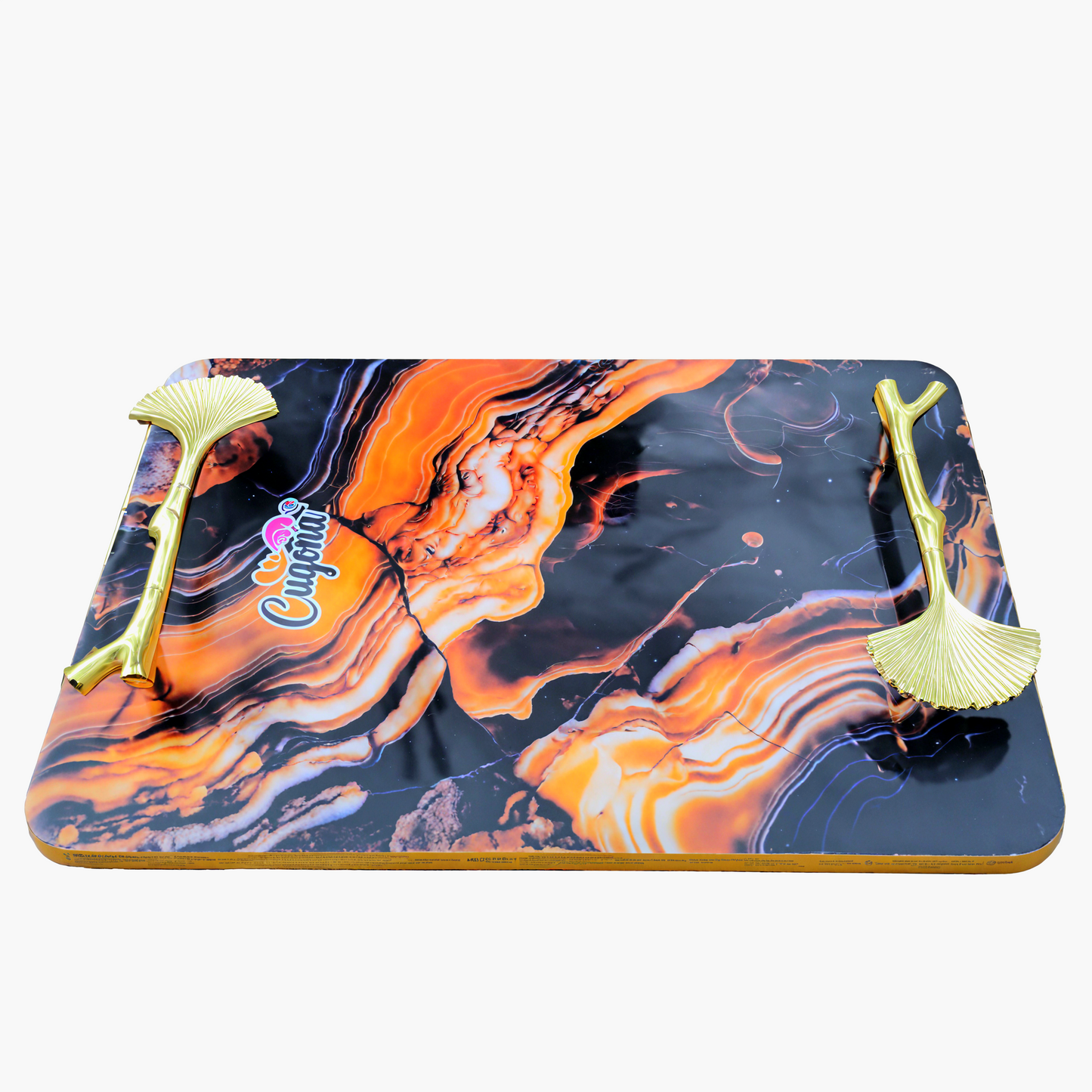 Resin Serving Tray with Golden Metal Handles 14x10 Inches – Multipurpose Tray