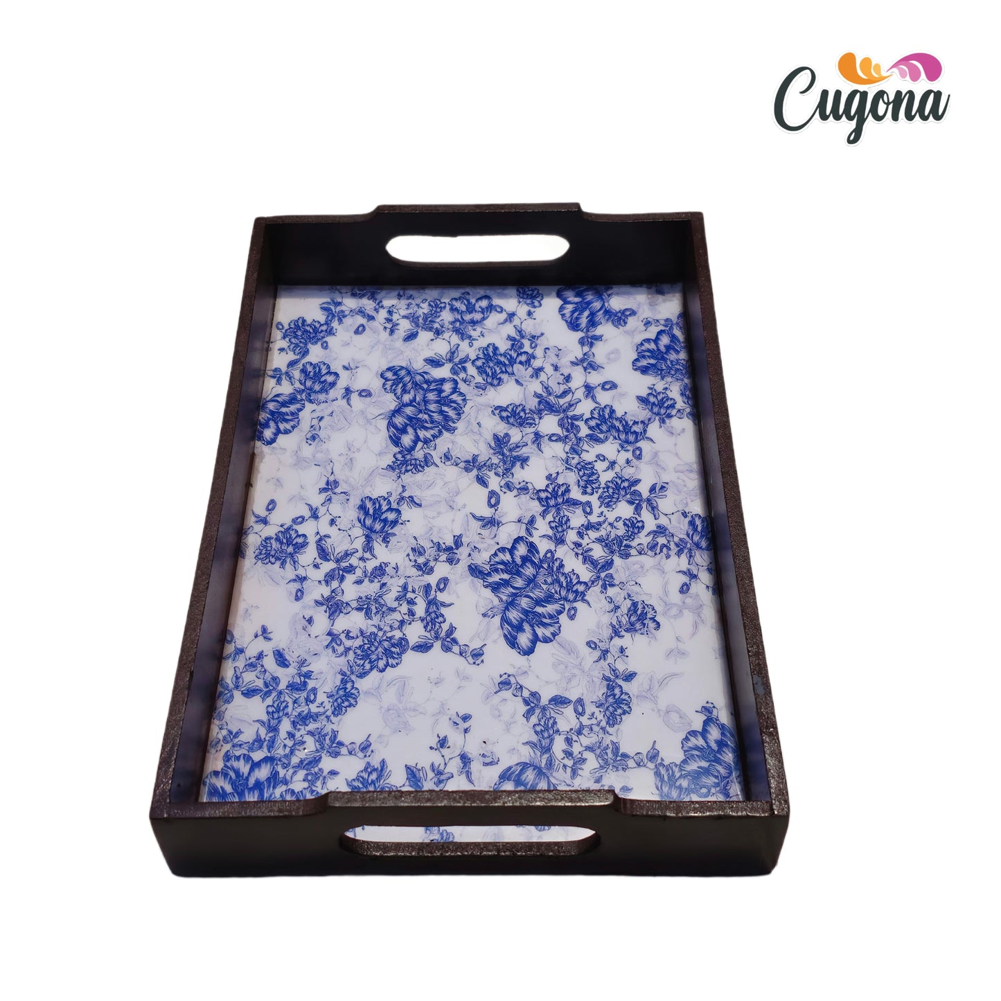 CUGONA® Wooden Serving Tray with Epoxy Resin Coating - 12x8 Inch Rectangular Tray, Glossy Finish, Lightweight & Multipurpose for Serving, Organizing, and Home Decor