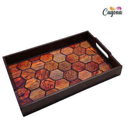 CUGONA® Wooden Serving Tray with Epoxy Resin Coating - 12x8 Inch Rectangular Tray, Glossy Finish, Lightweight & Multipurpose for Serving, Organizing, and Home Decor