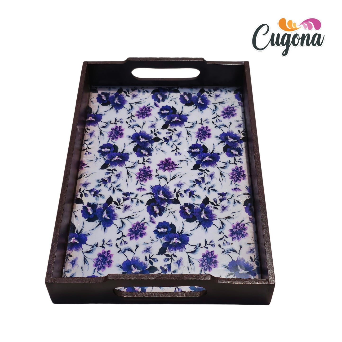 CUGONA® Wooden Serving Tray with Epoxy Resin Coating - 12x8 Inch RectangularTray, Glossy Finish, Lightweight & Multipurpose for Serving, Organizing, and Home Decor