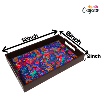 CUGONA® Wooden Serving Tray with Epoxy Resin Coating - 12x8 Inch Rectangular Tray, Glossy Finish, Lightweight & Multipurpose for Serving, Organizing, and Home Decor