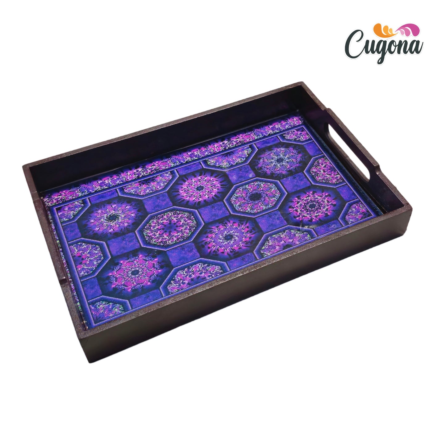 CUGONA® Wooden Serving Tray with Epoxy Resin Coating - 12x8 Inch Rectangular Tray, Glossy Finish, Lightweight & Multipurpose for Serving, Organizing, and Home Decor