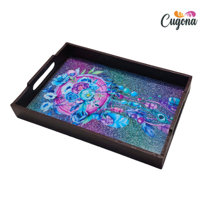 CUGONA® Wooden Serving Tray with Epoxy Resin Coating - 12x8 Inch Rectangular Tray, Glossy Finish, Lightweight & Multipurpose for Serving, Organizing, and Home Decor