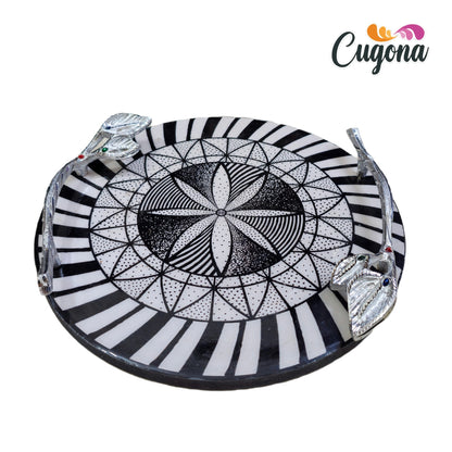 Round Serving Tray with Golden Metal Handles –12×12 Inch Resin tray