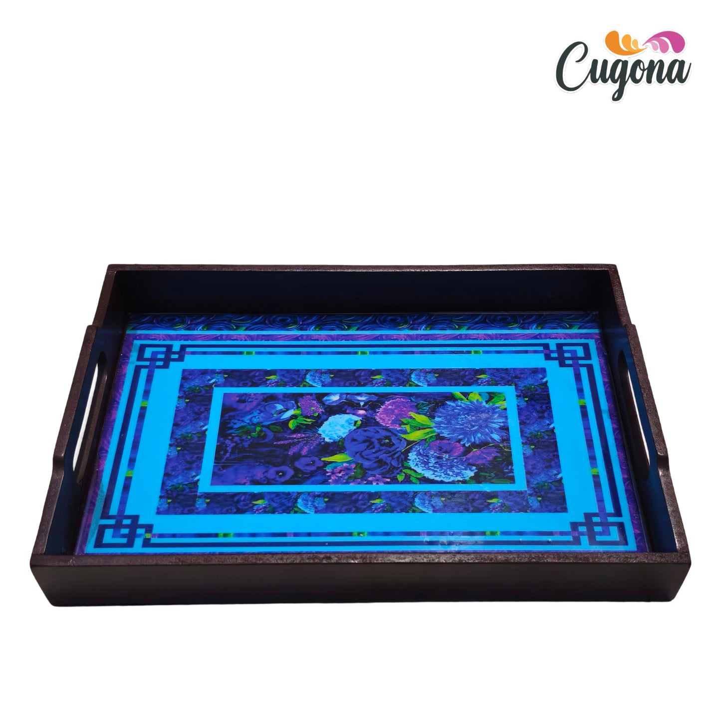 CUGONA® Wooden Serving Tray with Epoxy Resin Coating - 12x8 Inch Rectangular Tray, Glossy Finish, Lightweight & Multipurpose for Serving, Organizing, and Home Decor