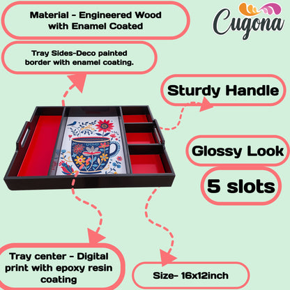 Wooden partition tray 5 Compartment Partition – Epoxy Resin Coating, 16x12 Inch