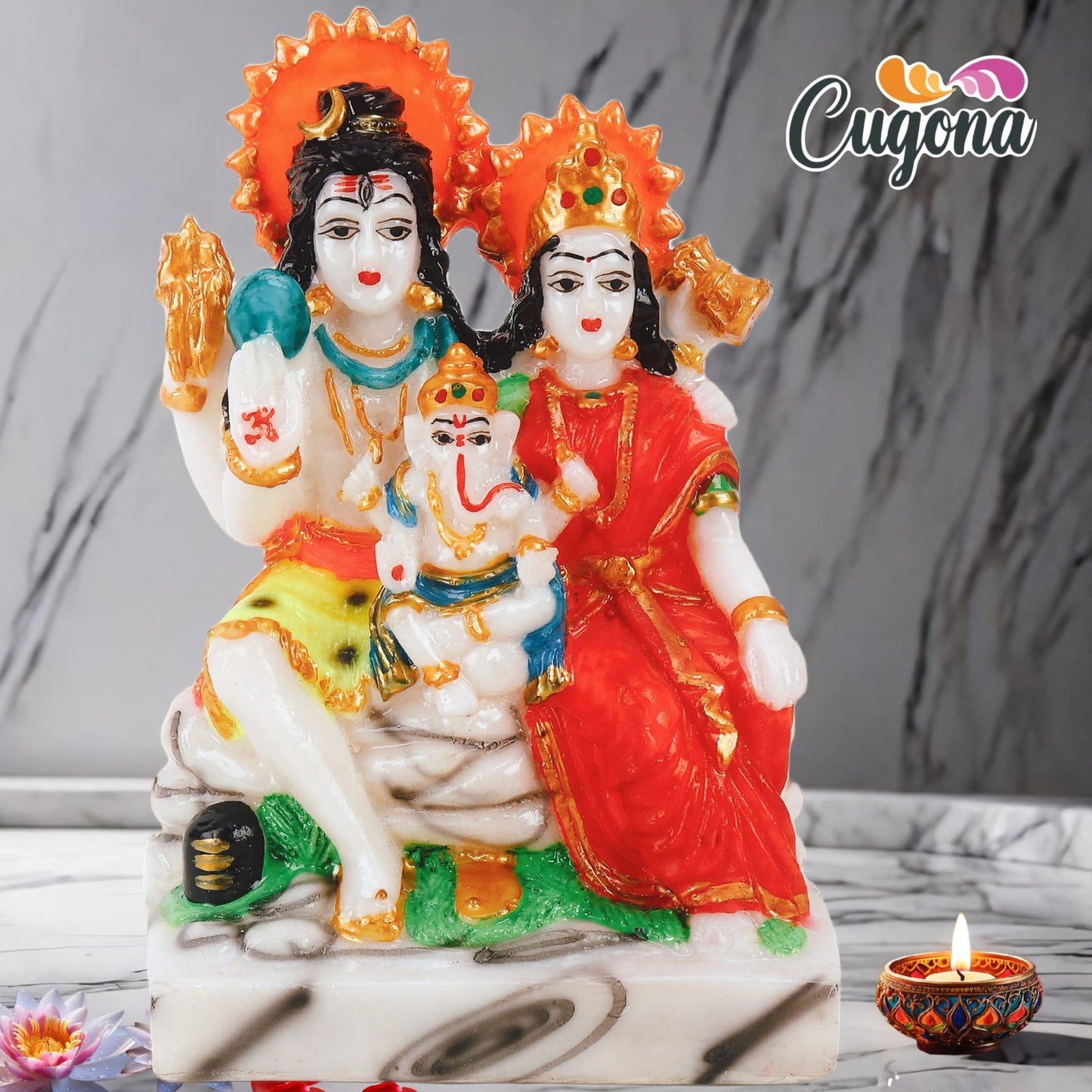 Shiv Parivar Murti for Home Pooja - 7 Inch Marble dust