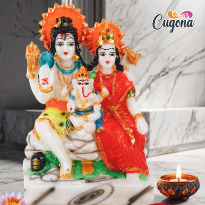 Shiv Parivar Murti for Home Pooja - 7 Inch Marble dust