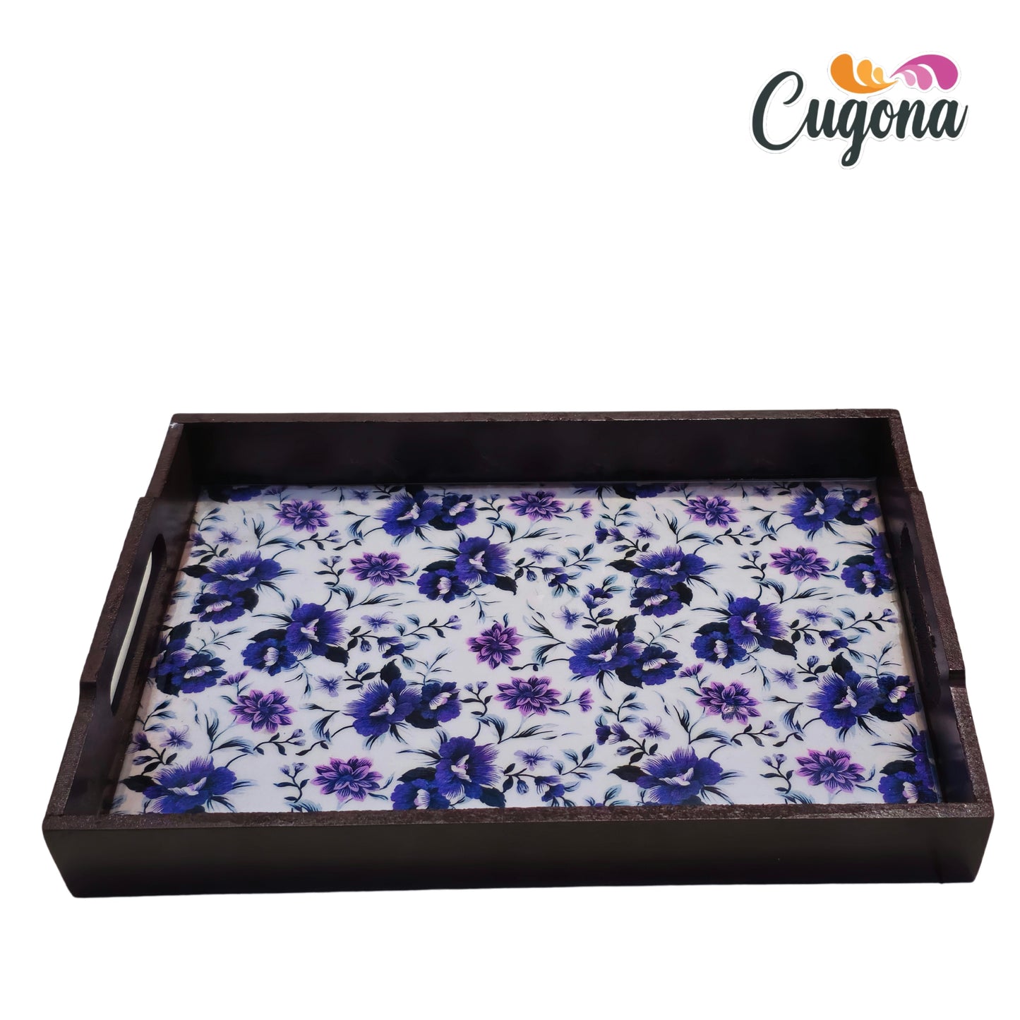 CUGONA® Wooden Serving Tray with Epoxy Resin Coating - 12x8 Inch RectangularTray, Glossy Finish, Lightweight & Multipurpose for Serving, Organizing, and Home Decor