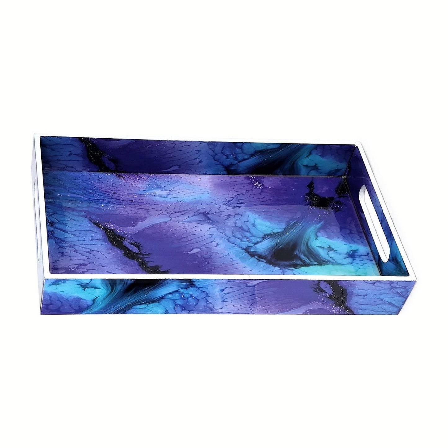 Wooden Tray - Glossy Resin-Coated  Serving Tray | 14x8 Inch -Rectangular Multipurpose Tray