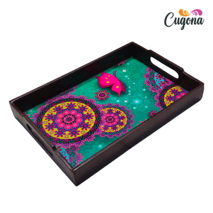 CUGONA® Wooden Serving Tray with Epoxy Resin Coating - 12x8 Inch Rectangular Tray, Glossy Finish, Lightweight & Multipurpose for Serving, Organizing, and Home Decor