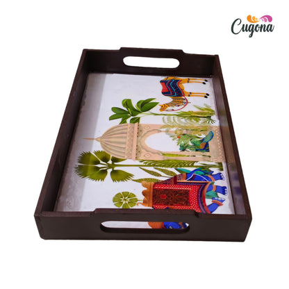 CUGONA® Wooden Serving Tray with Epoxy Resin Coating - 12x8 Inch Rectangular Tray, Glossy Finish, Lightweight & Multipurpose for Serving, Organizing, and Home Decor