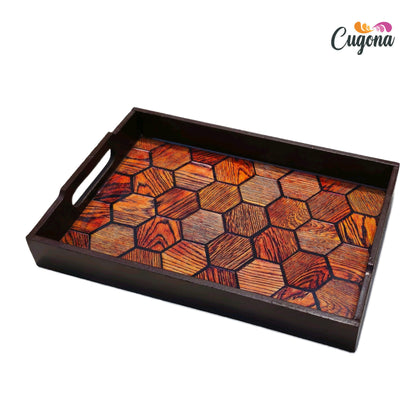 CUGONA® Wooden Serving Tray with Epoxy Resin Coating - 12x8 Inch Rectangular Tray, Glossy Finish, Lightweight & Multipurpose for Serving, Organizing, and Home Decor