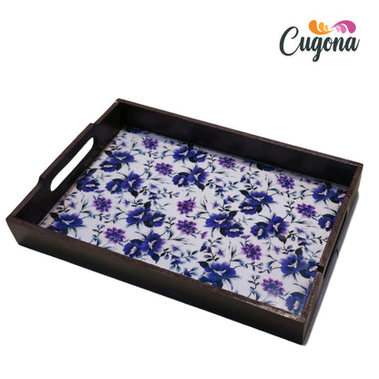 CUGONA® Wooden Serving Tray with Epoxy Resin Coating - 12x8 Inch RectangularTray, Glossy Finish, Lightweight & Multipurpose for Serving, Organizing, and Home Decor