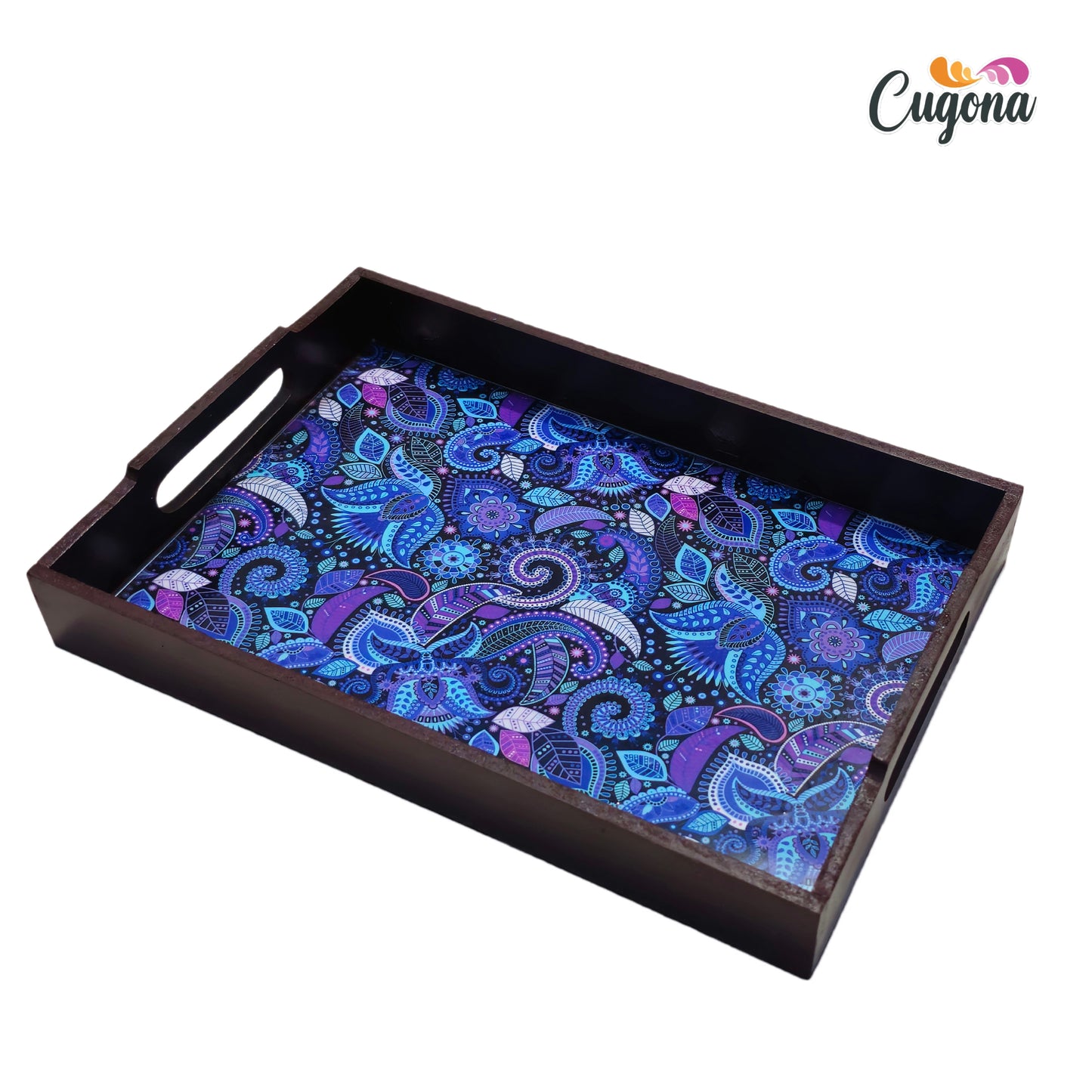 CUGONA® Wooden Serving Tray with Epoxy Resin Coating - 12x8 Inch Rectangular Tray, Glossy Finish, Lightweight & Multipurpose for Serving, Organizing, and Home Decor