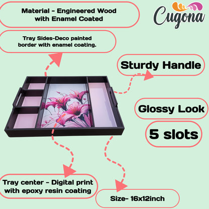 Wooden partition tray 5 Compartment Partition – Epoxy Resin Coating, 16x12 Inch