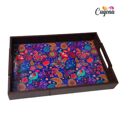 CUGONA® Wooden Serving Tray with Epoxy Resin Coating - 12x8 Inch Rectangular Tray, Glossy Finish, Lightweight & Multipurpose for Serving, Organizing, and Home Decor