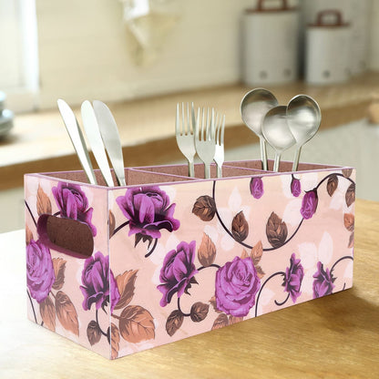 cugona Wooden Cutlery Holder - 3 Section, Engineered Wood with Epoxy Resin Coating - multipurpose holder