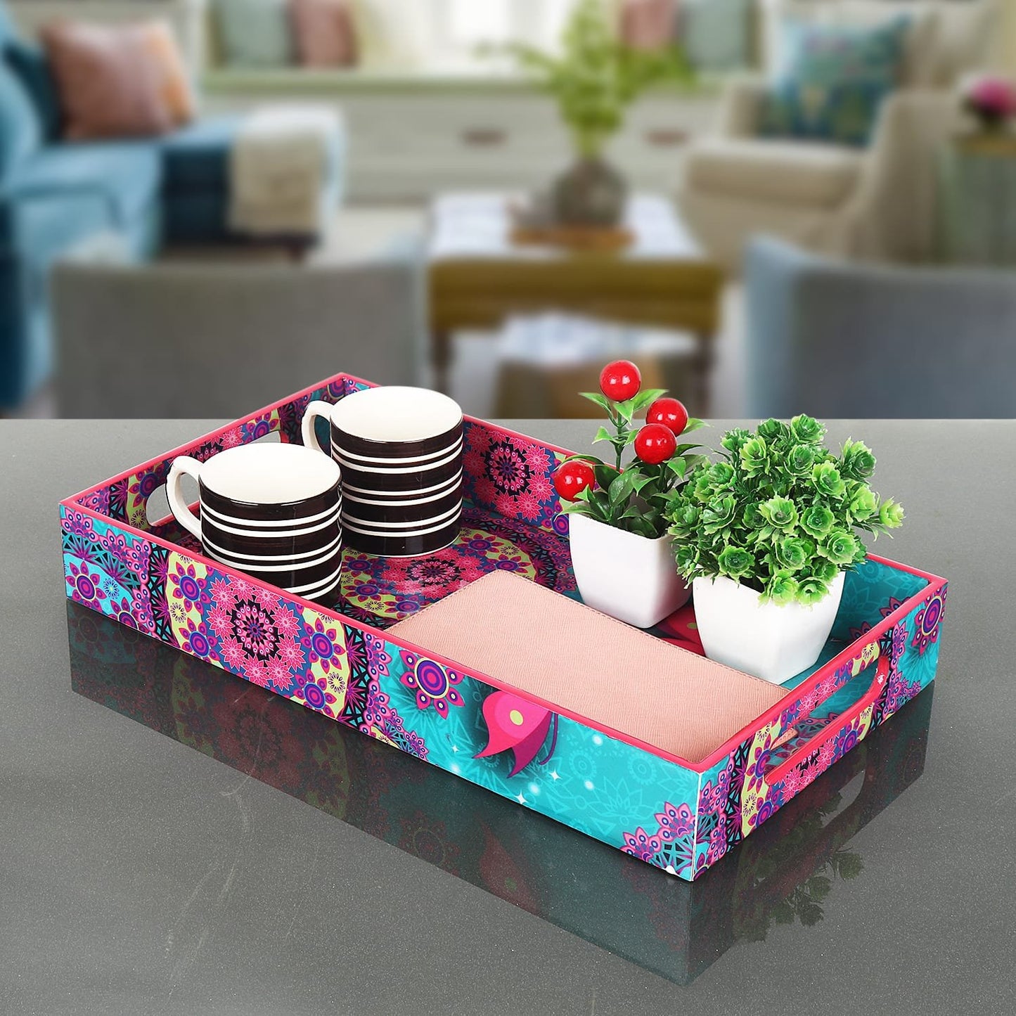 Wooden Tray - Glossy Resin-Coated  Serving Tray | 14x8 Inch -Rectangular Multipurpose Tray