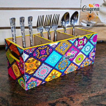 CUGONA Wooden Cutlery Holder - 3 Section,  Engineered Wood with Epoxy Resin Coating, multipurpose stand