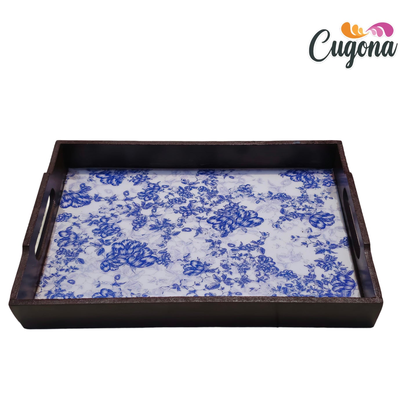 CUGONA® Wooden Serving Tray with Epoxy Resin Coating - 12x8 Inch Rectangular Tray, Glossy Finish, Lightweight & Multipurpose for Serving, Organizing, and Home Decor