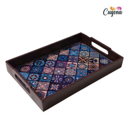 CUGONA® Wooden Serving Tray with Epoxy Resin Coating - 12x8 Inch Rectangular Tray, Glossy Finish, Lightweight & Multipurpose for Serving, Organizing, and Home Decor