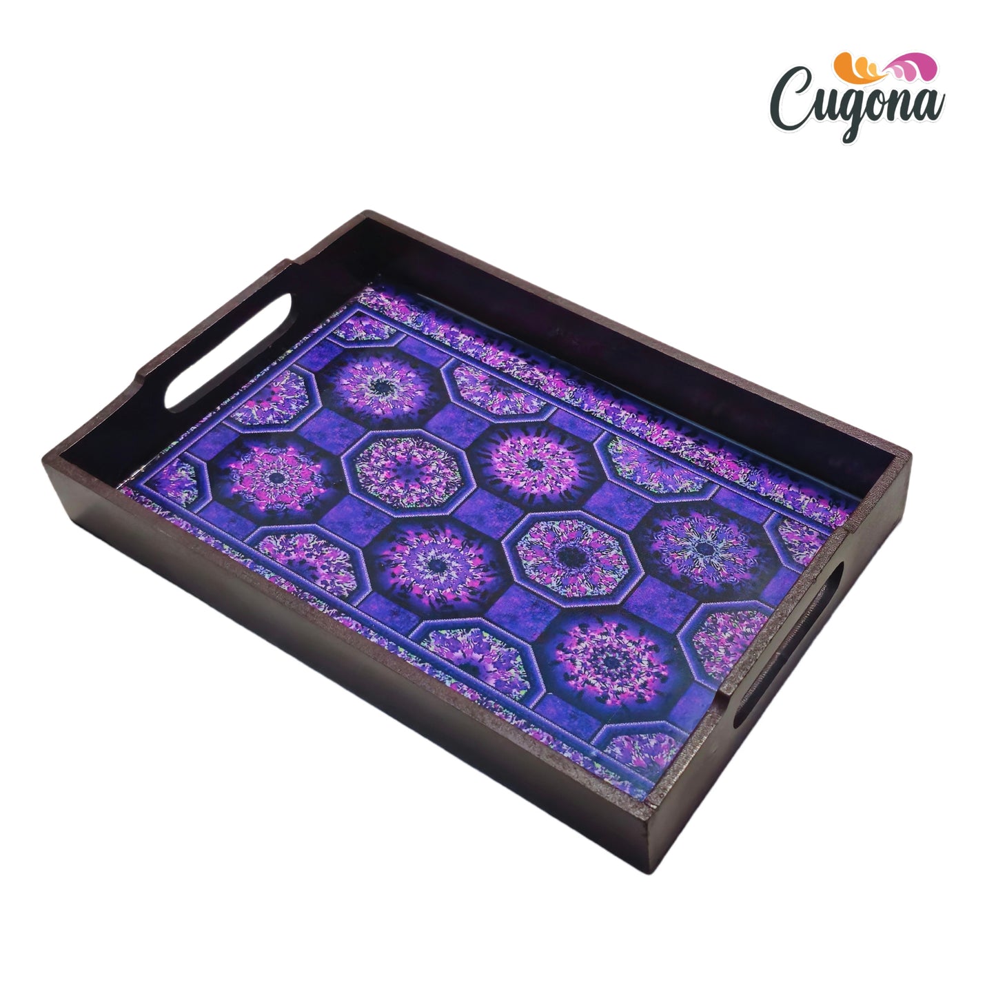 CUGONA® Wooden Serving Tray with Epoxy Resin Coating - 12x8 Inch Rectangular Tray, Glossy Finish, Lightweight & Multipurpose for Serving, Organizing, and Home Decor