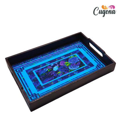 CUGONA® Wooden Serving Tray with Epoxy Resin Coating - 12x8 Inch Rectangular Tray, Glossy Finish, Lightweight & Multipurpose for Serving, Organizing, and Home Decor