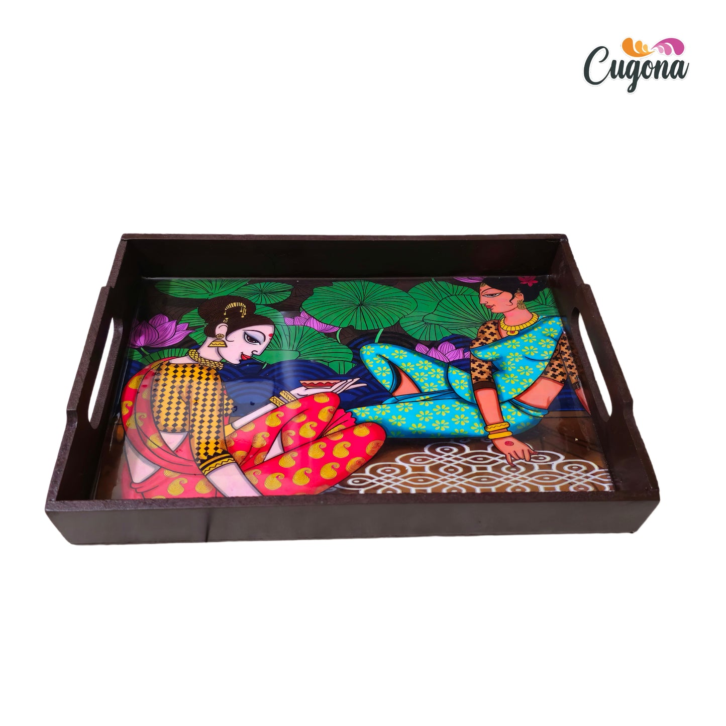 CUGONA® Wooden Serving Tray with Epoxy Resin Coating - 12x8 Inch Rectangular Tray, Glossy Finish, Lightweight & Multipurpose for Serving, Organizing, and Home Decor