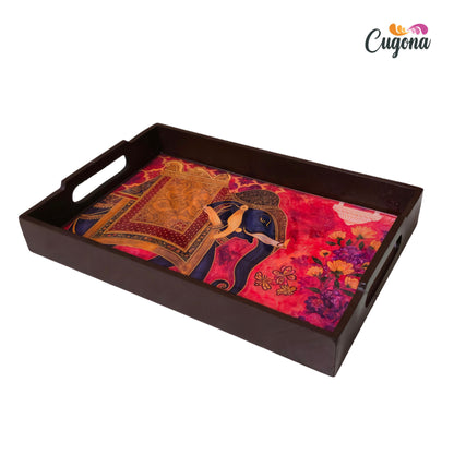 CUGONA® Wooden Serving Tray with Epoxy Resin Coating - 12x8 Inch Rectangular Tray, Glossy Finish, Lightweight & Multipurpose for Serving, Organizing, and Home Decor