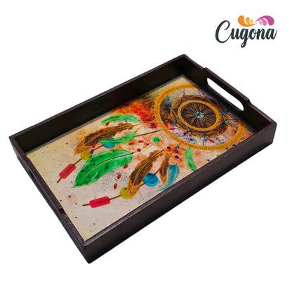 CUGONA® Wooden Serving Tray with Epoxy Resin Coating - 12x8 Inch Rectangular Tray, Glossy Finish, Lightweight & Multipurpose for Serving, Organizing, and Home Decor