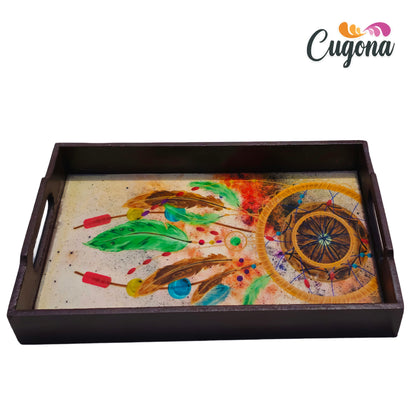 CUGONA® Wooden Serving Tray with Epoxy Resin Coating - 12x8 Inch Rectangular Tray, Glossy Finish, Lightweight & Multipurpose for Serving, Organizing, and Home Decor