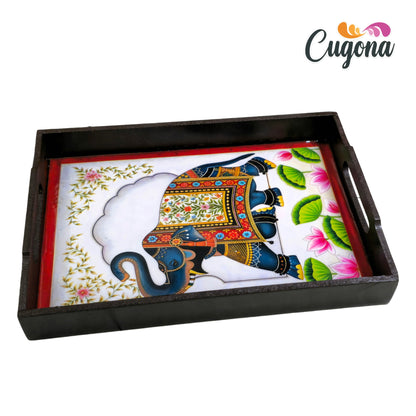 CUGONA® Wooden Serving Tray with Epoxy Resin Coating - 12x8 Inch Rectangular Tray, Glossy Finish, Lightweight & Multipurpose for Serving, Organizing, and Home Decor