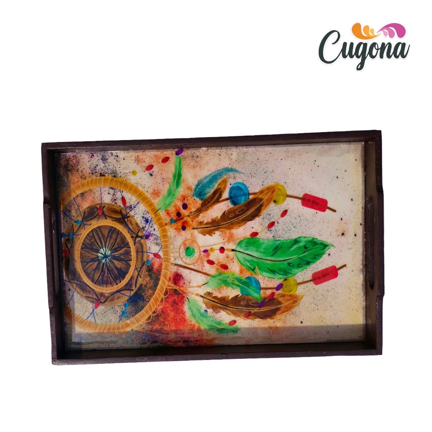 CUGONA® Wooden Serving Tray with Epoxy Resin Coating - 12x8 Inch Rectangular Tray, Glossy Finish, Lightweight & Multipurpose for Serving, Organizing, and Home Decor