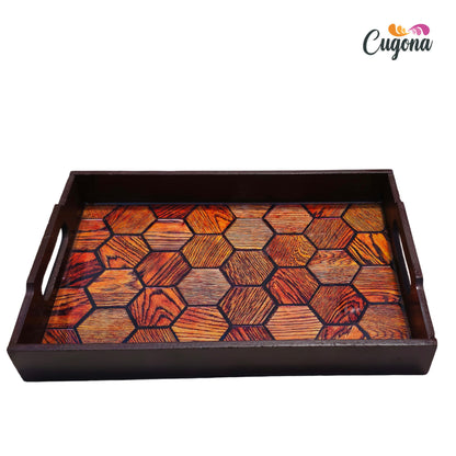 CUGONA® Wooden Serving Tray with Epoxy Resin Coating - 12x8 Inch Rectangular Tray, Glossy Finish, Lightweight & Multipurpose for Serving, Organizing, and Home Decor