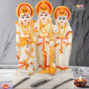 "7-inch Ram Darbar Murti for home, featuring Lord Ram, Sita, Laxman, and Hanuman, ideal for temple and puja room."