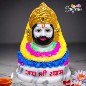 "Khatushyam Ji Murti, 5 Inch Marble Dust Statue, Khatu Shyam Baba Murti for Home Temple, Car Dashboard, Office Desk"