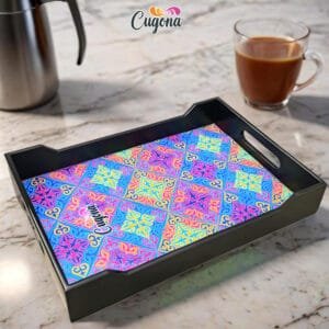 Wooden Serving Tray Wooden Tray for Decoration - 14x10x2 Inch with Enamel Coated for Home Decor, Serving, and Kitchen Organization"